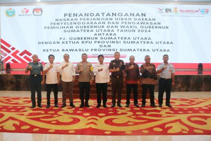  Sukseskan Pilgub Sumut 2024, Pj Gubernur Hassanudin Serahkan Hibah Daerahke KPU dan Bawaslu Sumut